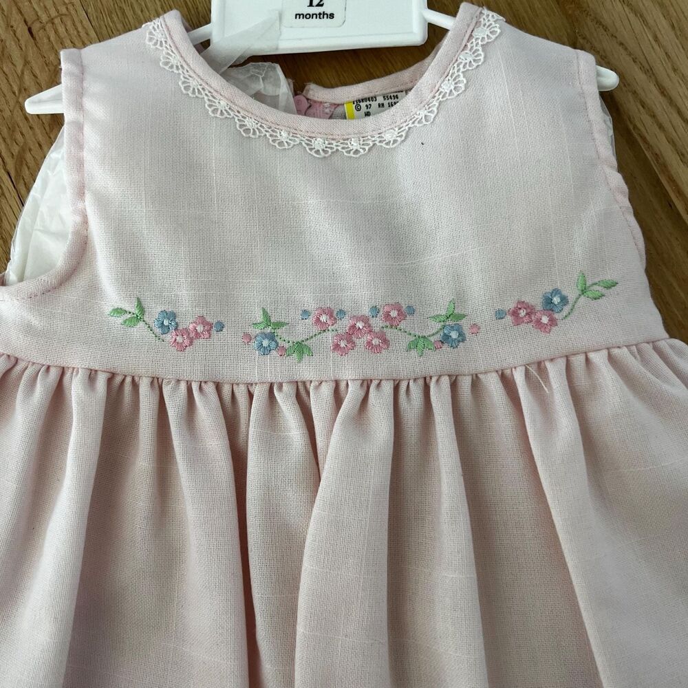 Fine vtg 90s smocked dress coat floral embroidery baby toddler 12 months - Picture 6 of 8